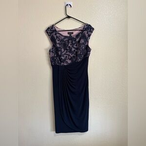 Connected Apparel Navy and Purple Embroidered Maxi Dress